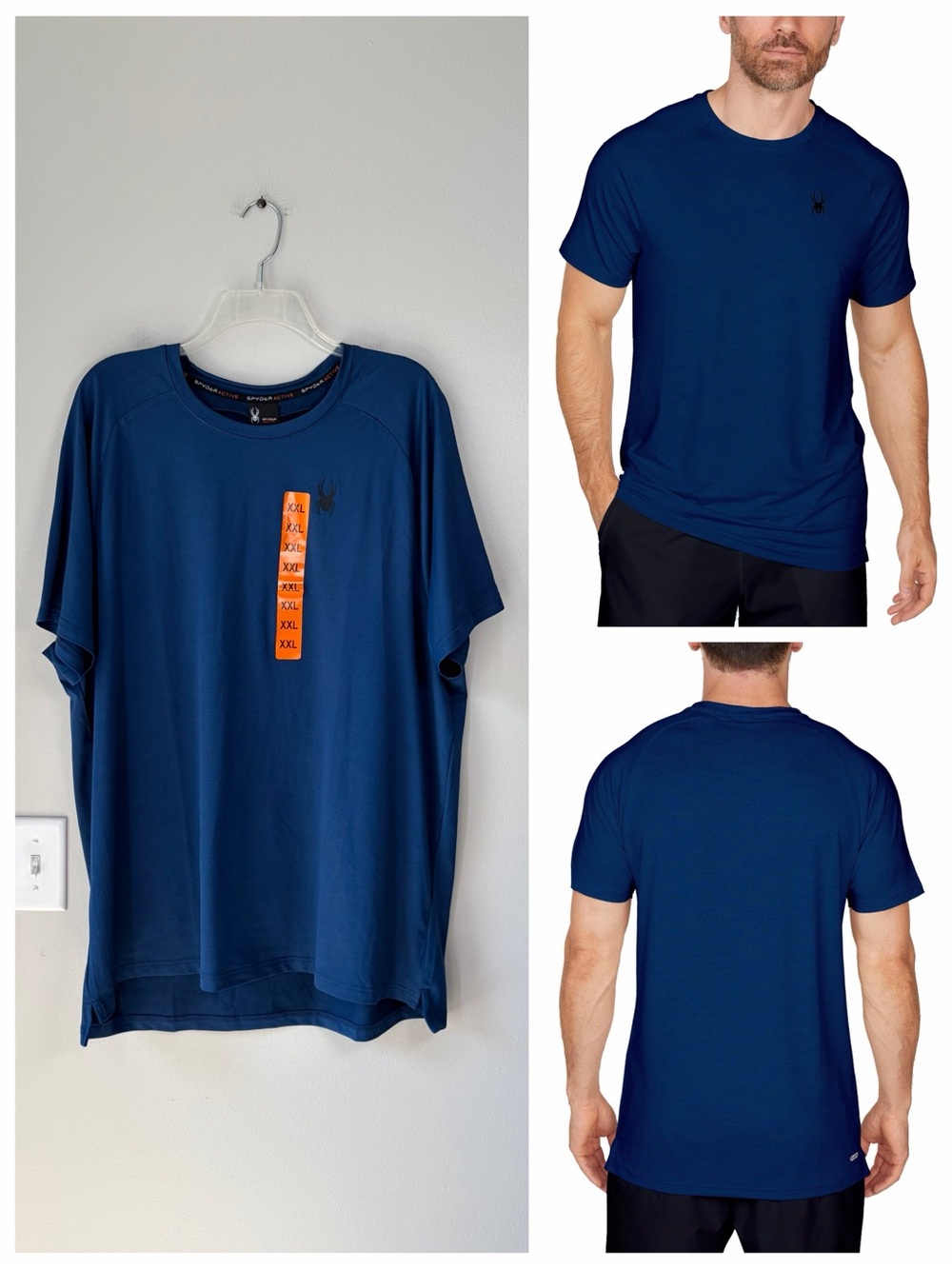 Spyder Active Men’s Blue Performance Workout Short Sleeve Tee Athletic Causal